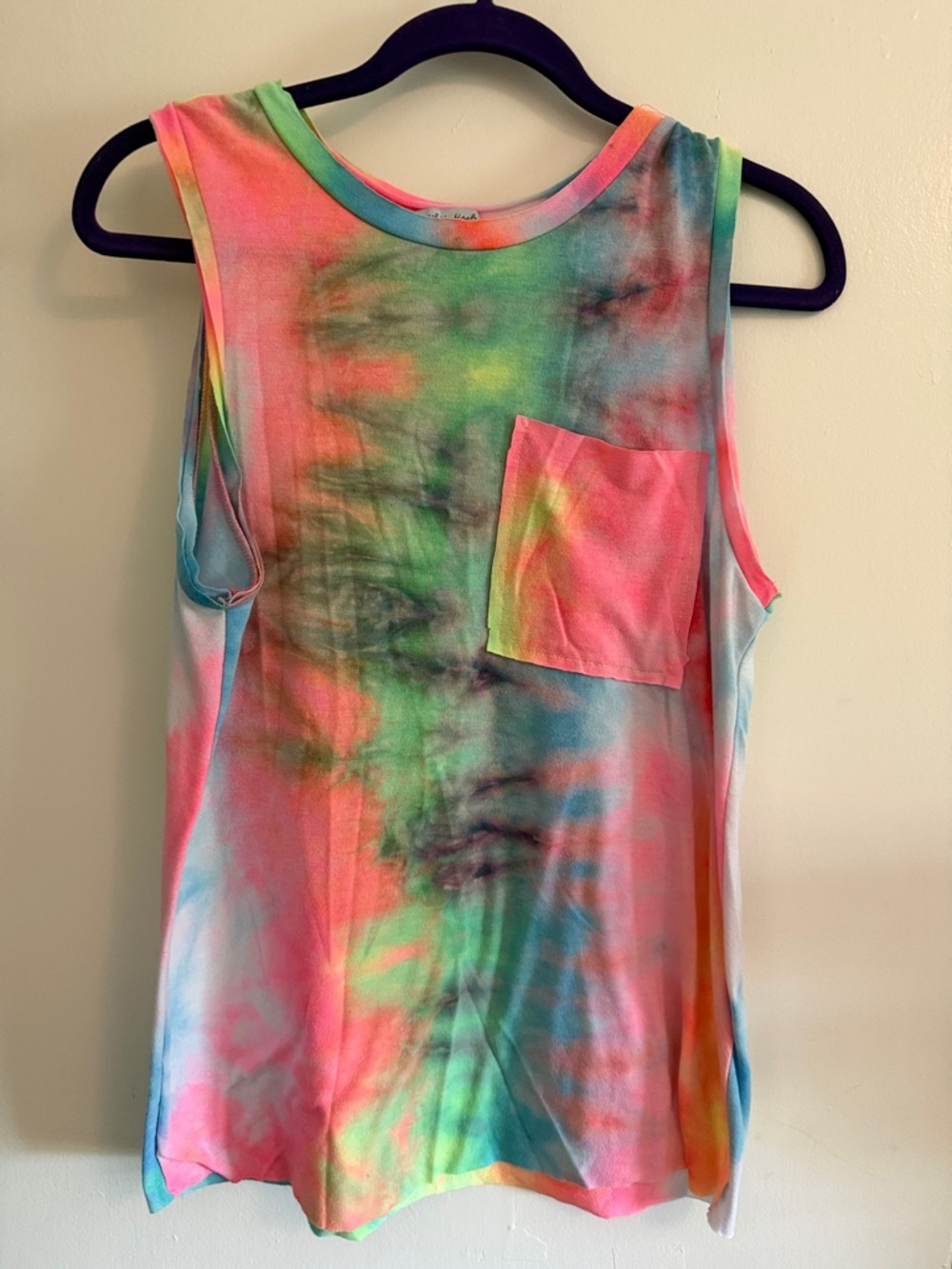Tie-Dye Sleeveless Pocket Tank Top